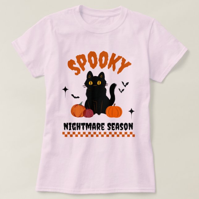 T-shirt Saison de Cauchemar Effrayant Chat Noir Citrouille (Design devant)