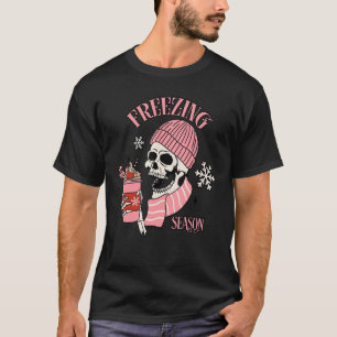 T-shirt Saison de gel Squelette Boire Café