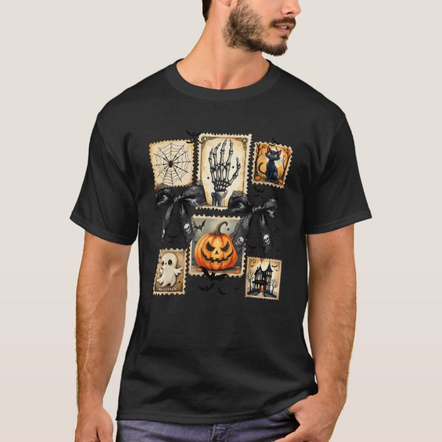 T-shirt Saison éffrayante Coquette Bow Halloween Squelette (Devant)
