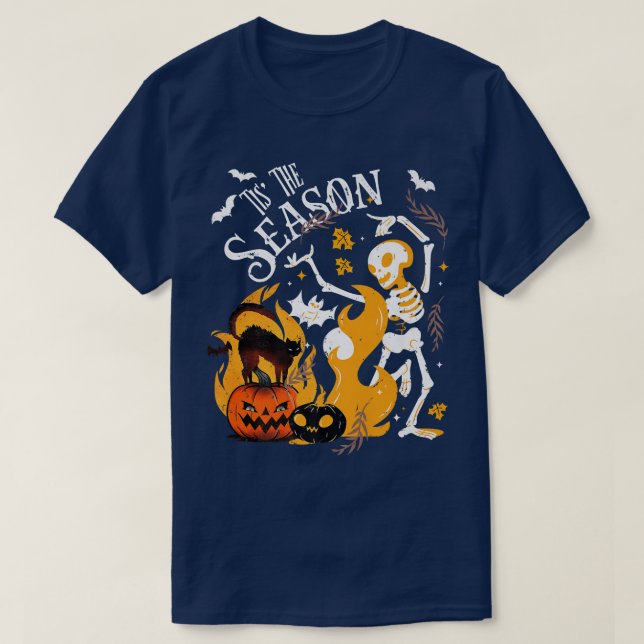 T-shirt Saison éffrayante Danser Skeleton Black Cat Hallow (Design devant)