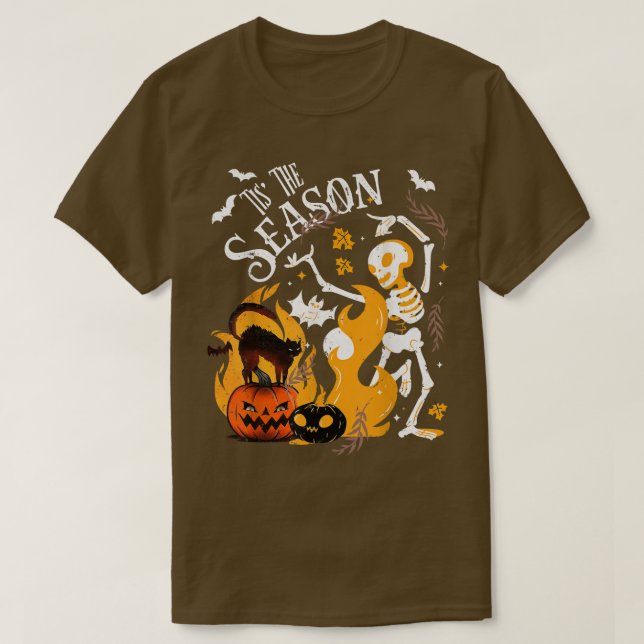 T-shirt Saison éffrayante Danser Skeleton Black Cat Hallow (Design devant)