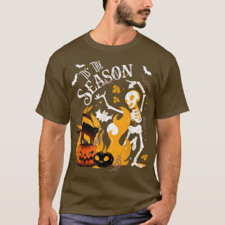 T-shirt Saison éffrayante Danser Skeleton Black Cat Hallow