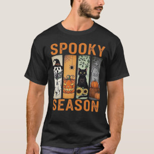 T-shirt Saison effrayante � Fantôme mignon, chat noir, cit