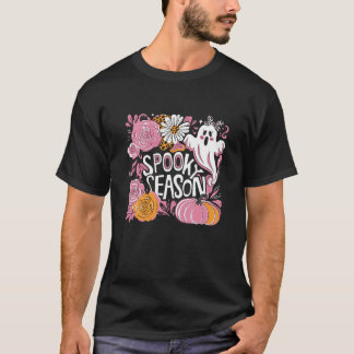 T-shirt Saison éffrayante Halloween Flower Ghost Citrouill