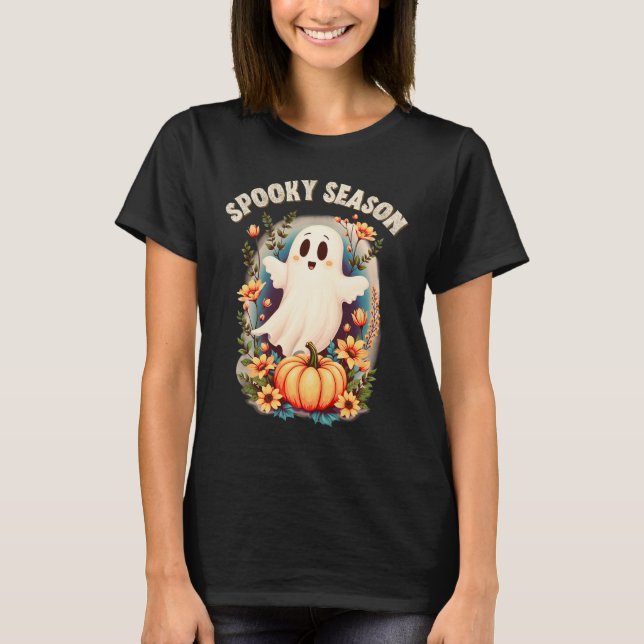 T-shirt Saison éffrayante mignonne Fantôme Rétro Floral (Devant)