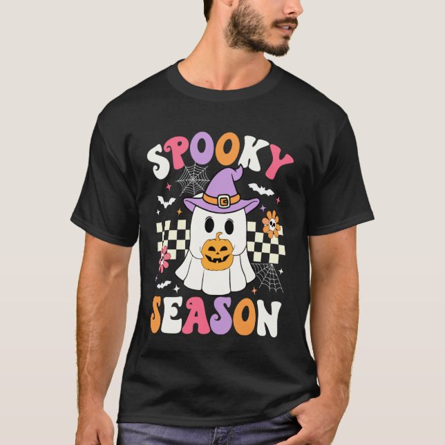 T-shirt Saison Fantomatique Groovy Rétro Halloween Fantôme (Devant)