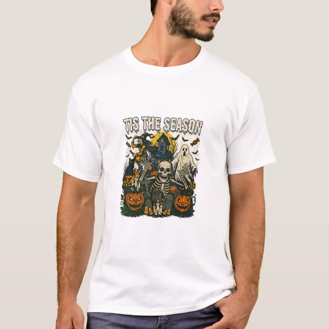 T-shirt Saison vintage Halloween Skeleton Retro (Devant)