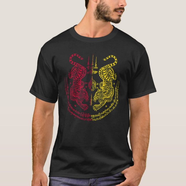 T-shirt Sak Yant Thai Tattoo Twin Tiger Muay Magical Thail (Devant)