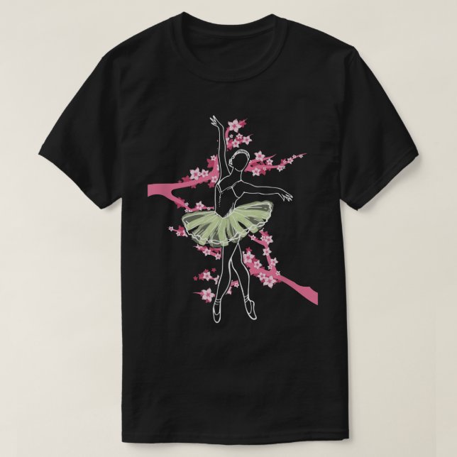 T-shirt Sakura Cherry Blossom En Pointe Danseuse Filles Fe (Design devant)
