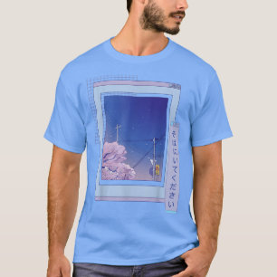 T-shirt Sakura Cute Anime Vaporwave Japonais Nuit Ville T