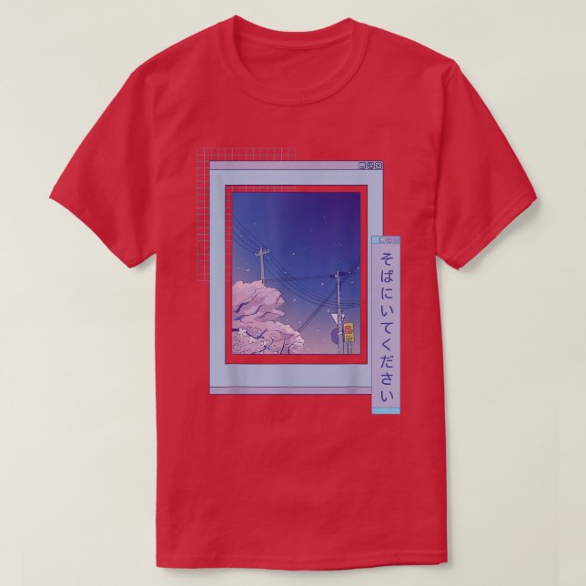 T-shirt Sakura Cute Anime Vaporwave Japonais Nuit Ville T (Design devant)