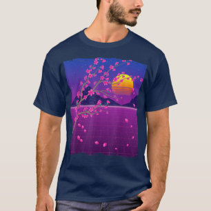 T-shirt Sakura Flower Japon 80s Vaporwave Sunset Cherry Bl