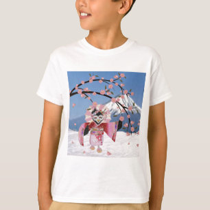 T-shirt Sakura Geisha Bird dans les fleurs de cerisiers de