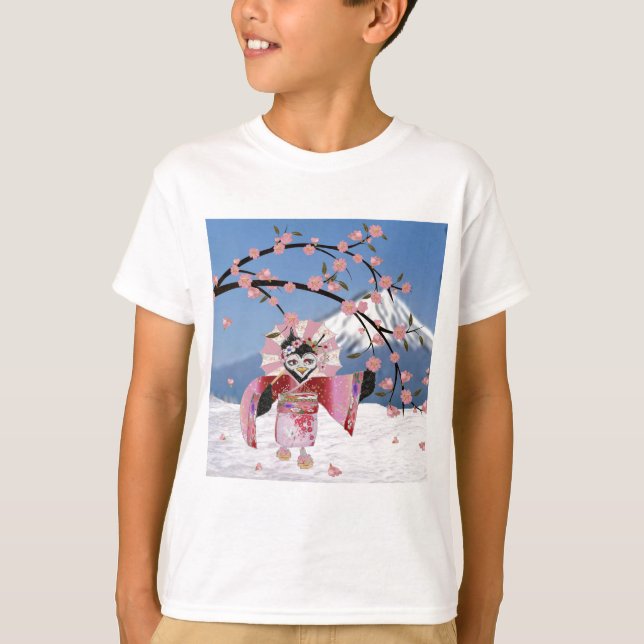 T-shirt Sakura Geisha Bird dans les fleurs de cerisiers de (Devant)