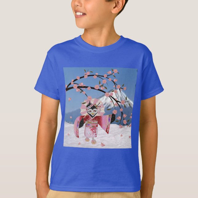 T-shirt Sakura Geisha Bird dans les fleurs de cerisiers de (Devant)