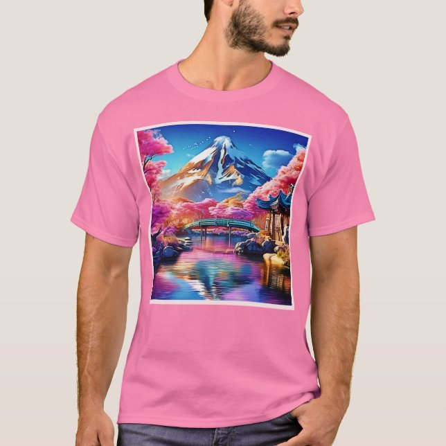 T-shirt Sakura Mountain : Scène du printemps (Devant)