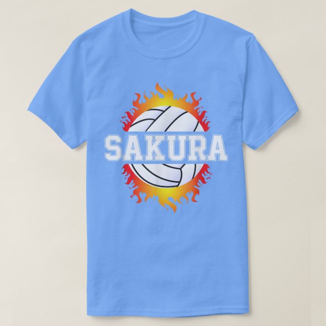 T-shirt Sakura Nom Joueuse de volleyball Girls Ball et Net (Design devant)