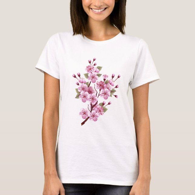 T-shirt Sakura rose sur la peinture Arrière - plan (Devant)