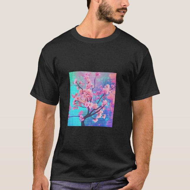 T-shirt Sakura Synthwave Colorant Vaporwave Cerise Blossom (Devant)