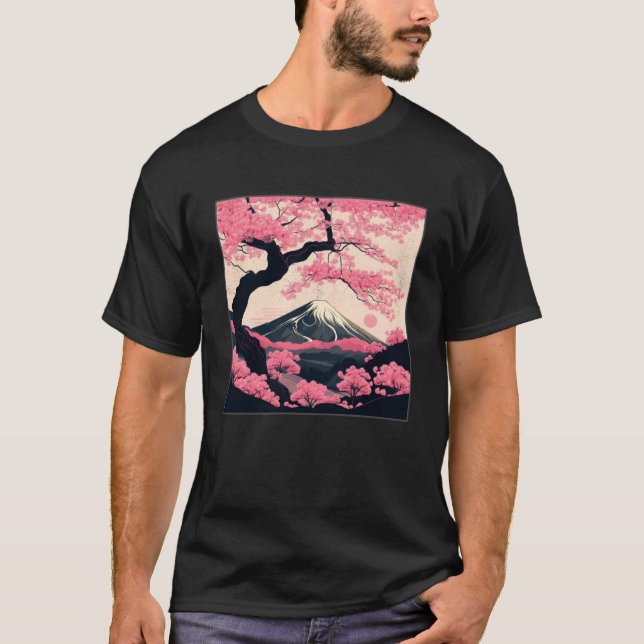 T-shirt Sakura Tree Cherry Blossom Illustration Scenery Wo (Devant)