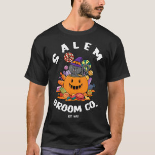 T-shirt Salem Broom Company  Halloween Black Cat Sorcière 