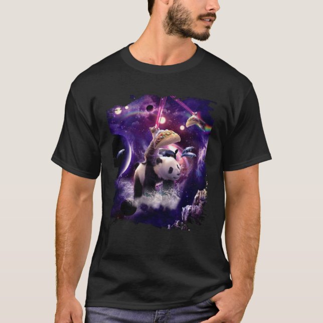 T-shirt Salle Laser Arc-en-Ciel Chat Sur Panda Mangeant un (Devant)