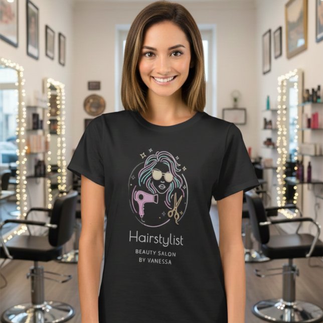 T-shirt Salon de Beauté Coiffeur de Luxe Moderne Noir (Créateur téléchargé)
