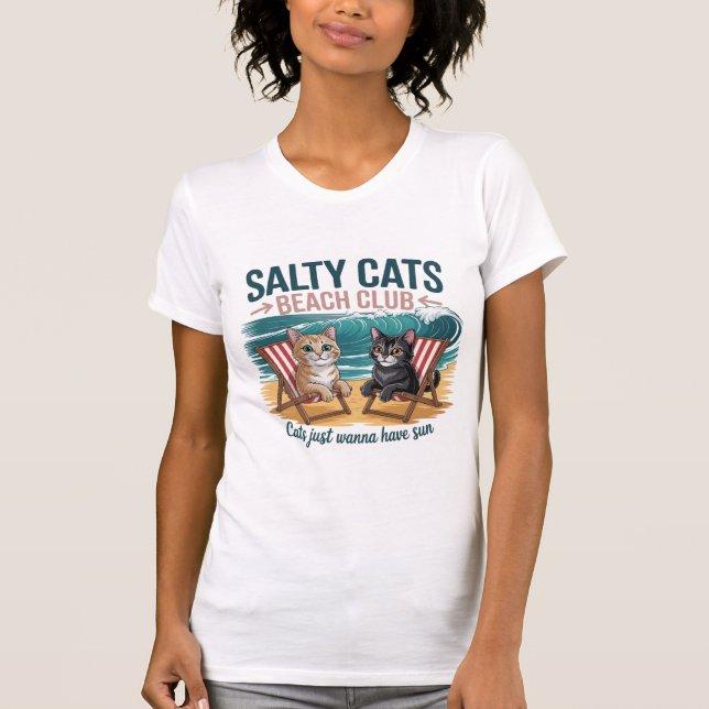T-shirt Salty Cats Beach Club, Summer Vacation, Funny Cats (Devant)