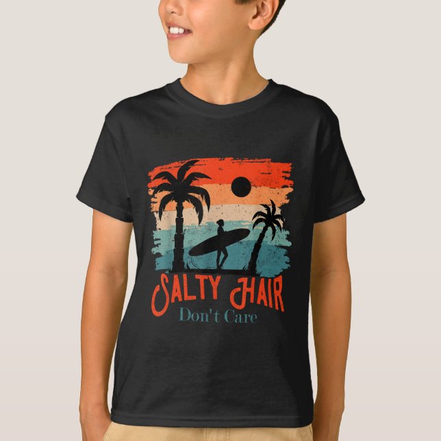T-shirt Salty Hair Don't Care Vintage Surfer  (Devant)