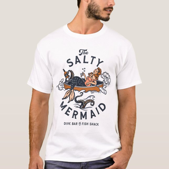 T-shirt Salty Mermaid Dive Bar Fish Shack Cool Retro (Devant)