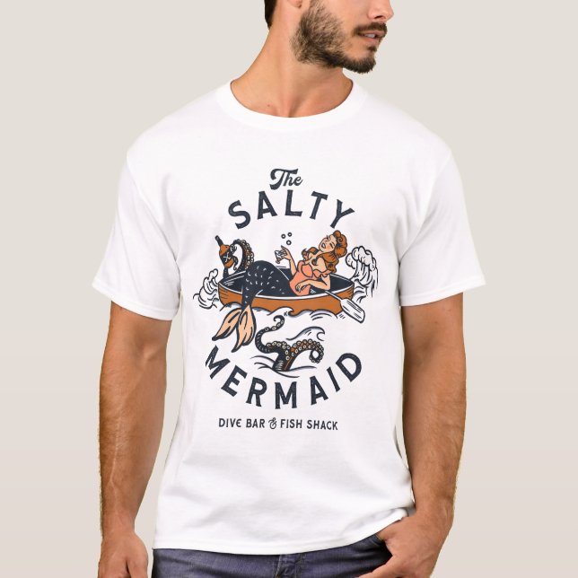 T-shirt Salty Mermaid Dive Bar Fish Shack Cool Retro (Devant)