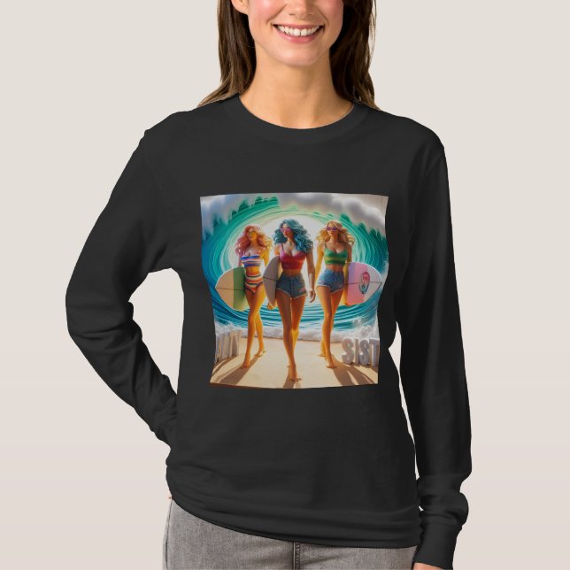 T-shirt Salty Sisterhood Trio Girls Beach Walk Surfer (Devant)