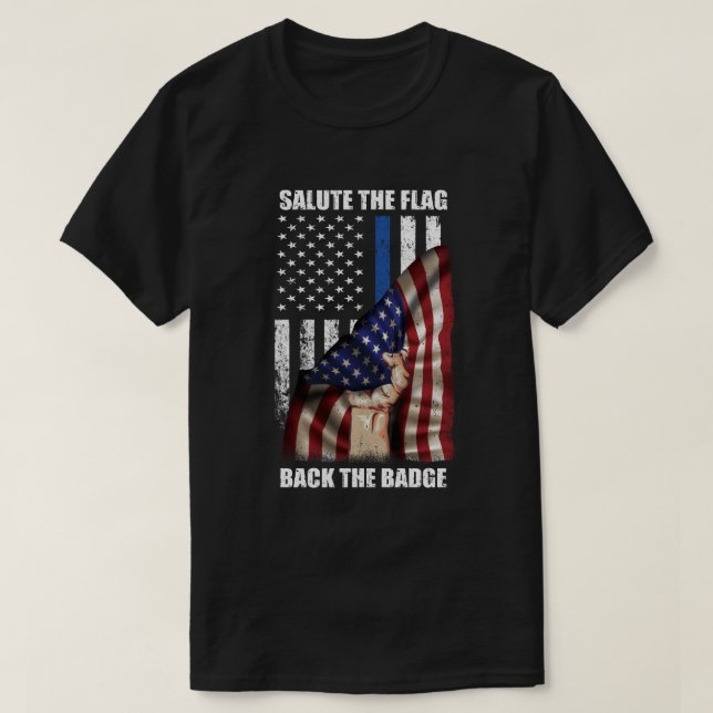 T-shirt Saluez Le Drapeau Retour Le Drapeau Badge Police M (Design devant)