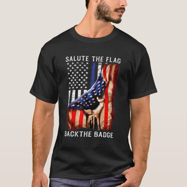 T-shirt Saluez Le Drapeau Retour Le Drapeau Badge Police M (Devant)