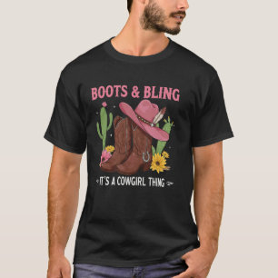 T-shirt Salut Country Rodeo Girl Western Boots & Bling c'e