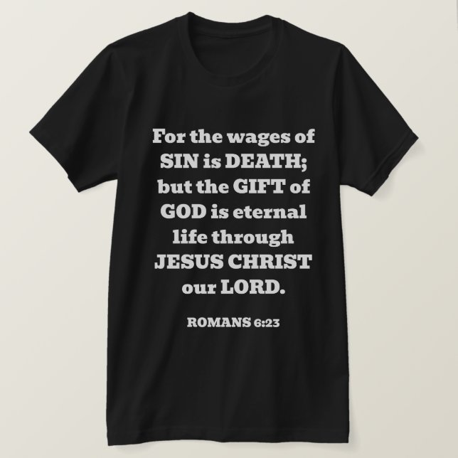 T-shirt Salut Dieu don gratuit Romains Bible Verse Noir (Design devant)