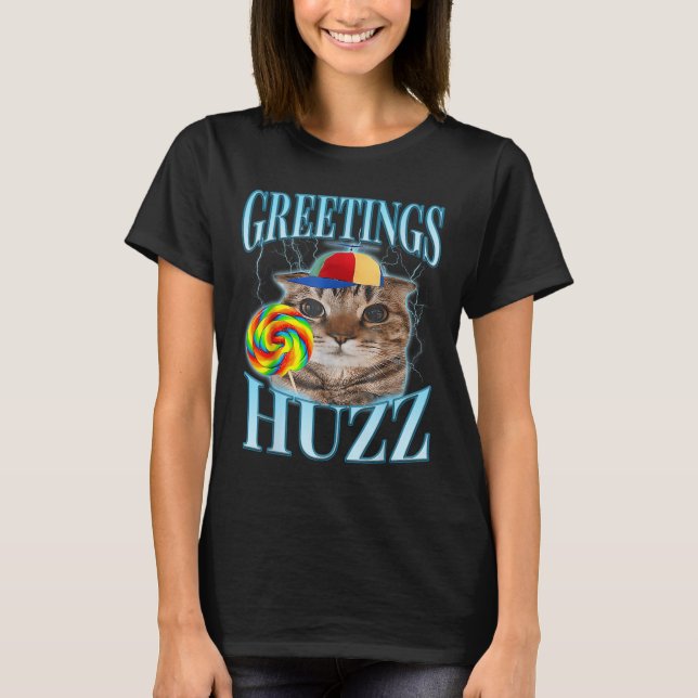 T-shirt Salutations de chat mignon mème Lollipop Huzz Drôl (Devant)