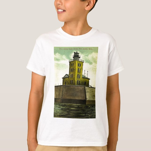 T-shirt Salutations de phare d'Austin Michigan de port de (Devant)