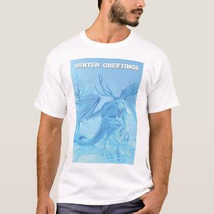 T-shirt Salutations d'hiver. Dragon de glace avec bois
