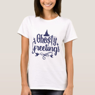 T-shirt Salutations Ghoost Bleu foncé et blanc Halloween