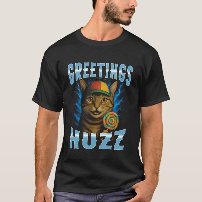 T-shirt Salutations Huzz Contrefaçon Chat Drôle (Devant)