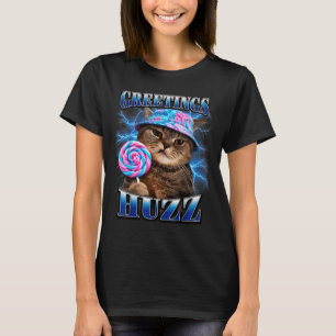 T-shirt Salutations Huzz Drôle De Chat Mème Contrefaçon Gr