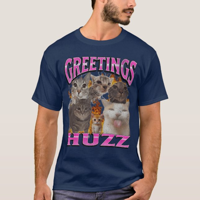 T-shirt Salutations Huzz Mème de Chat Drôle Contrefaçon Ho (Devant)