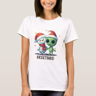 T-shirt Salutations Snowman Et Alien