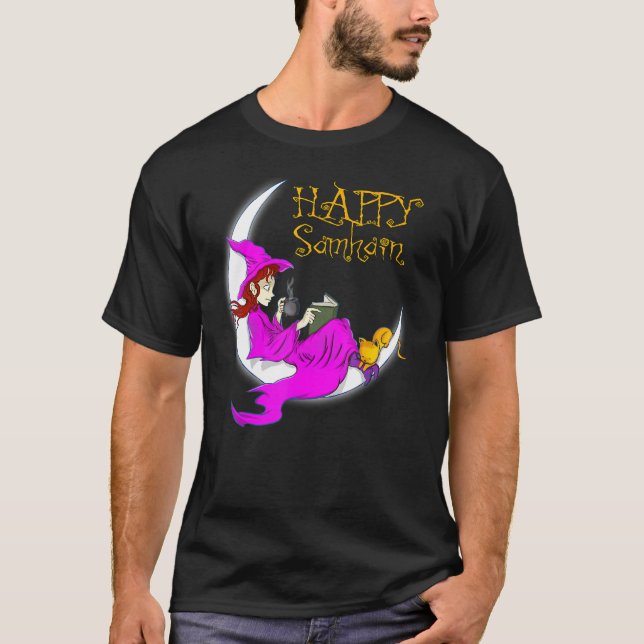 T-shirt Samaïn joyeux livres de sorcière violette café cha (Devant)
