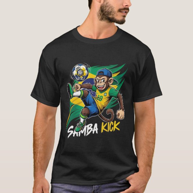 T-shirt Samba Kick - Monkey Soccer Brésil Drapeau (Devant)