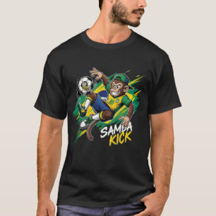 T-shirt Samba Kick - Monkey Soccer Brésil Drapeau