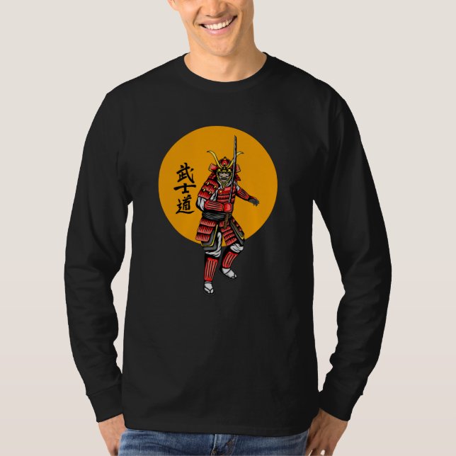 T-shirt Samouraï Armuré Rétro avec Katana (Devant)