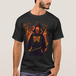 T-shirt Samouraï au crâne flamboyant - Tee de fusion de gu