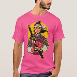 T-shirt Samouraï avec Arrière - plan rond jaune